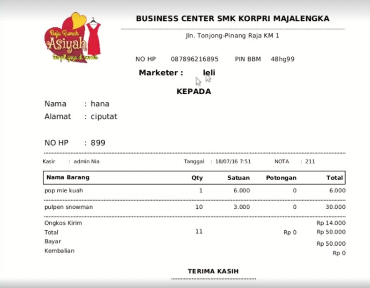 Contoh struk marketer SITOKSIR