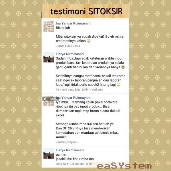 Testimoni pelanggan SITOKSIR